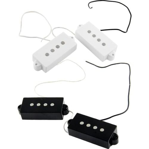 4 Pieces Plastic + Metal Black White Magnet Open Pickup Set for 4-string PB Bass Guitar Replacement Parts