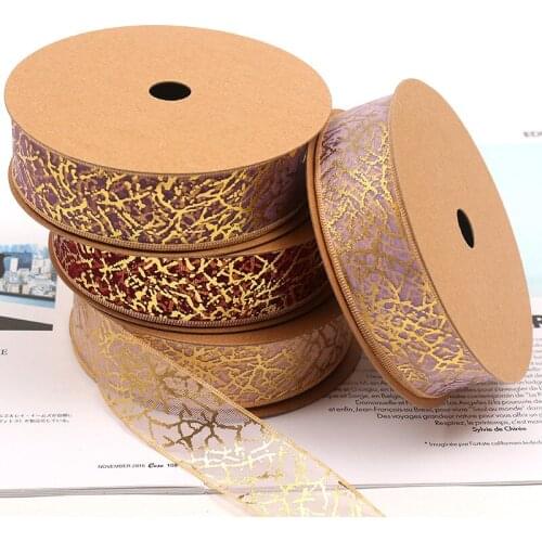 5 yards Bronzing Pattern Jacquard Gauze Organza Ribbon for DIY Gift Box Packaging Flower Bouquet Festival Decoration