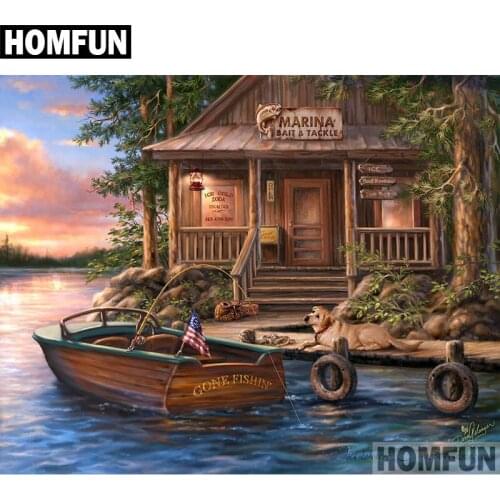 HOMFUN Full Square/Round Drill 5D DIY Diamond Painting "House boat" Embroidery Cross Stitch 5D Home Decor Gift A06357