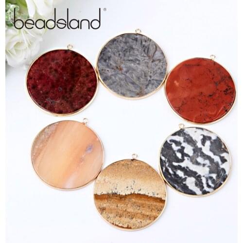 Beadsland Colorful Big Round Natural Stone Pendant For DIY Necklace Woman Girl Gift 40468