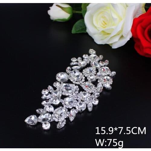 Free Shipping DIY Sewing Craft Headband Applique Handmade Luxury Flower Silver Rhinestones Applique for Costume Wedding Dresses