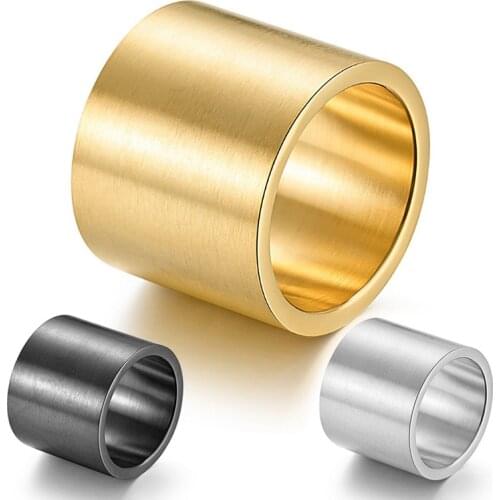 Titanium Steel Brushed Large Ring for Men Super Wide Matte Gold Color Mens Ring Big Finger Ring Male Jewelry 19mm