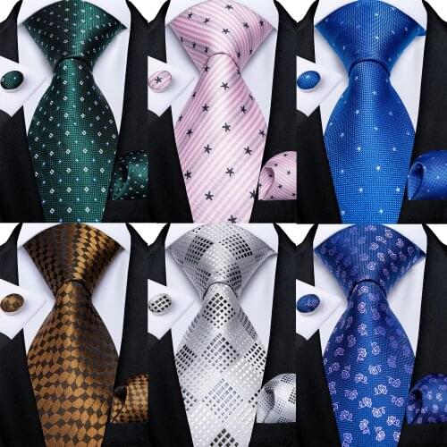 Business Tie For Men 100% Silk Green Blue Dot Mens Necktie Handkerchief Cufflinks Set Gift For Men Dropshipping DiBanGu