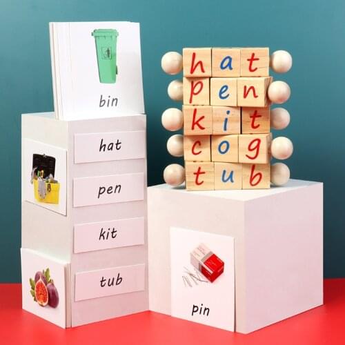 Wooden toys Montessori Educational Toy for Children Spelling English Words Cards Building block game toys for kids gifts