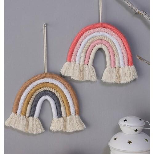 Home Decoration Rainbow Background Wall Decoration Tapestry Hand Woven With Cotton Thread For Bedroom Nursery Baby