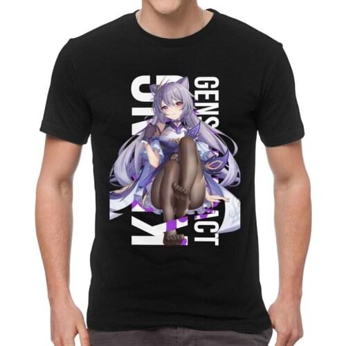 Genshin Impact Keqing Tshirts Men Novelty Tee Tops Cotton T Shirt Short Sleeve Japan Anime Game T-shirt Gift Clothes