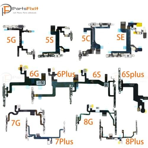 Power Volume Flex Cable with Metal For iP 5G 5S SE 6 6Plus 6s 6sPlus 7 7Plus 8 8Plus Power Switch ON/OFF Flex Cable with Metal
