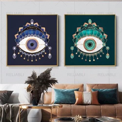 HD Abstract Evil Eye Posters and Prints Teal Eye Nordic Canvas Painting Wall Picture for Living Room Home Decor Religious Art
