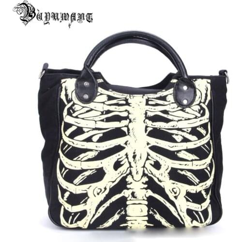 Buyuwant Canvas Tote BM02-TT-ssldgx women girl skeeton bones bags gothic punk rivet shoulder bag luminous women messenger bag