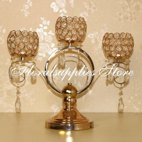 3 Arms 40cm Width Crystal Candle Tealight Bowl Holders Candelabra Wedding Decoration Table Centerpiece