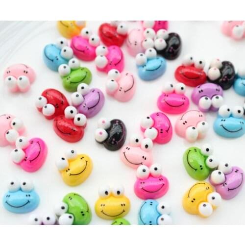 50pcs mix colors mini Smile frog head Kawaii Bling Flatback Resin Cabochons decoden little froggy