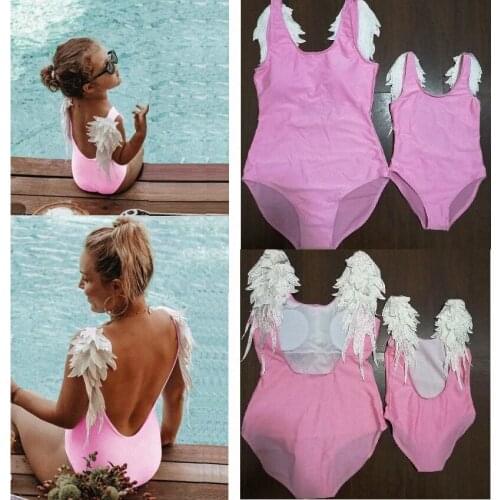 Mother Daughter Swimsuits Family Matching Swimwear Clothes Mom Baby Girls Bathing Suit Outfits Wings Mommy and Me Bikini Dresses