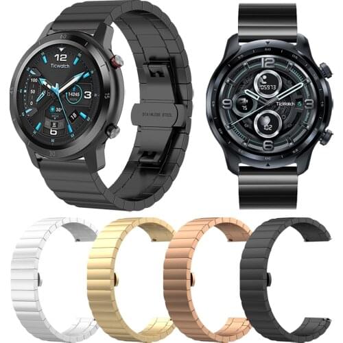 Butterfly buckle Metal Stainless steel Strap For TicWatch Pro 3 GPS Bracelet Watchband For Ticwatch GTX/S2/E2/E/2 Wrist Band