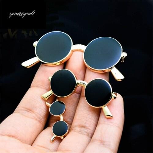 Mini Sunglasses Brooch Fashion Popular Party Suit Shirt Decoration Alloy Pin Drop Oil Gold Glasses Pin for Men Women Kids