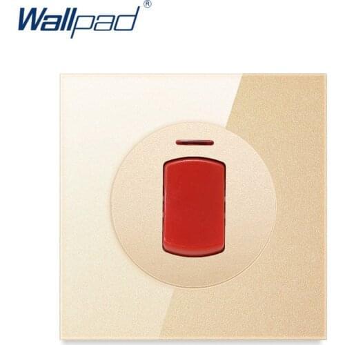 Wallpad 45A Cooker 2P Wall Light Switch With Red LED Indicator Double Polar Gold Crystal Glass Panel For Home