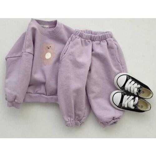 2021 New Cartoon Bear Print Sweatshirt For Baby Boy Clothes Set Autumn Kids Long Sleeve Sweatshirt Set Girls Sport Pants Suit