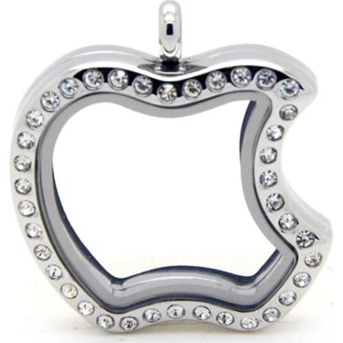 New Apple Shape Stainless Steel Floating Locket Crystal Glass Living Memory Locket for DIY Jewelry