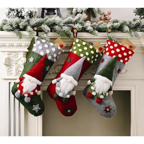 Plush Christmas Stocking Gift Bags Large Size Latticed Candy Bag Xams Tree Decoration Socks Ornament Christmas Gift Wrap SN3519