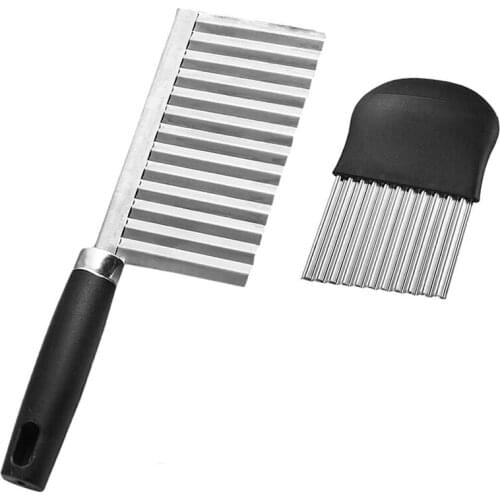 Potato Cutter Stainless Steel 2Pcs Wave Cutter Chips 2 Types Wavy Potato Cutter Chips Chopper Fruit Vegetable Wavy Knife