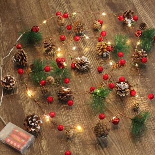 220CM Christmas Night Light LED Copper Wire Light Pine Cone Pine Needle Decoration Light Christmas Light Christmas Tree Garland