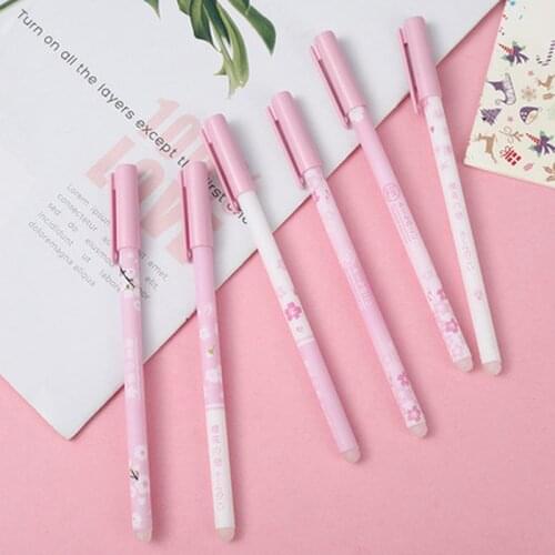 1/3/5 Pcs Sakura Erasable Pen 0.5mm Creative Student Gel Pens Novelty Stationery Cute Pens Blue Signature Pen School Supplies