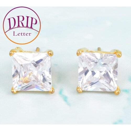 7mm Square Earrings Hip Hop Jewelry Copper Material Iced Bling CZ AAA Zircon Stud Earrings For Women Push-back