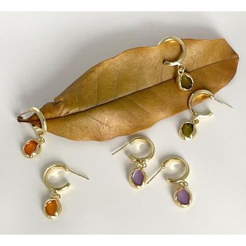 ALLNEWME Colorful Enamel Water Drop Earrings for Women Gold Color Alloy Oil Dangle Earring Round Inlaid Stone Statement Jewelry