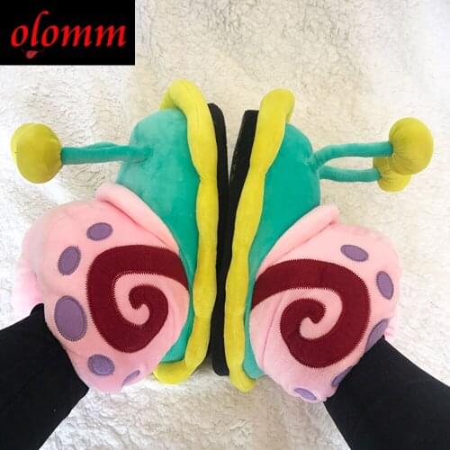 Warm Cartoon Cotton Slippers Cute Funny Snail Slippers Women House Flat Slides Winter Soft Fluffy Floor Flip Flops Unisex Shoes