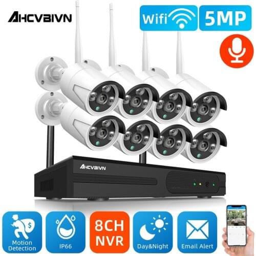 AHCVBIVN 5MP H.265+ Wireless Cameras Monitoring Wifi Set 8CH 4CH IP66 CCTV Security NVR WIFI Camera Kit Remote Viewing 1T HDD