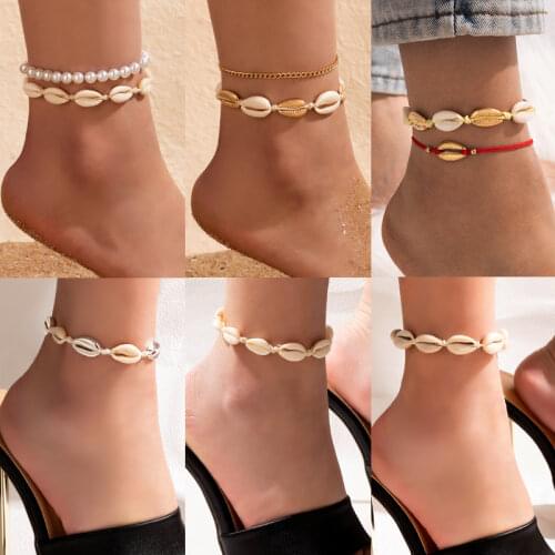 Tocona 2pcs/sets Summer Shell Rope Anklets for Women Men Barefoot Sandals Adjustable Bohemian Jewelry Accessories 7101