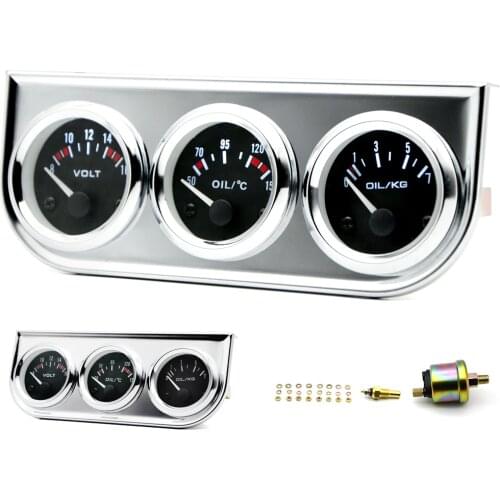 Triple 52mm Oil Temp Oil Pressure Volt Gauge Meter Black Face Chrome Kit With Sensor