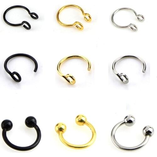 Stainless-Steel U Shaped Fake Nose Ring Hoop Septum Rings Lip Studs None-Piercing Kit Body Jewelry for Women