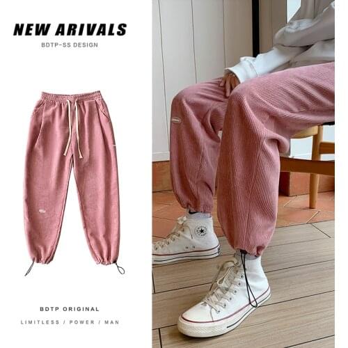 Streetwear corduroy joggers men harajuku spring harem casual pants men 2021 jogging hip hop ankle-length women trousers
