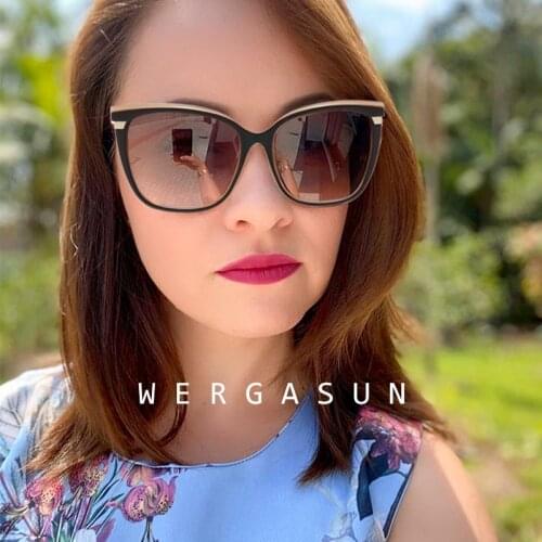 WERGASUN New Fashion Brand Designer Cat Eye Women Sunglasses Female Gradient Points Sun Glasses Big Oculos feminino de sol UV400