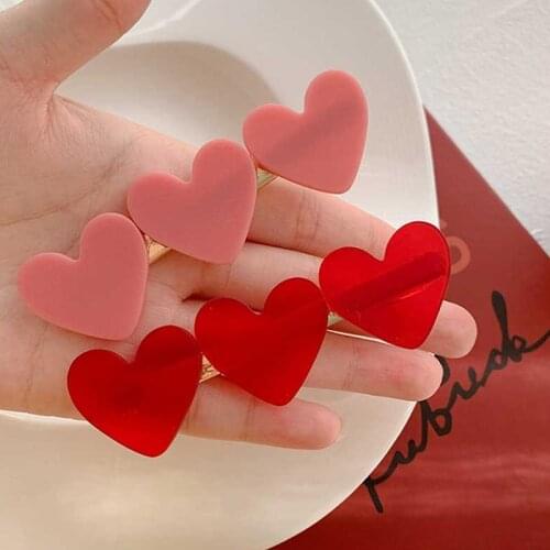 New Korea Sweet Heart Red Pink Minimalist Hair Clip Hair Grip Lovely Barrettes Hairpin Hair Accessories For Fashion Women