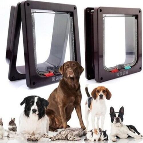 4 Way Lockable Dog Cat Kitten Door Security Flap Door ABS Plastic S/M/L Animal Small Pet Cat Dog Gate Door Pet Supplies