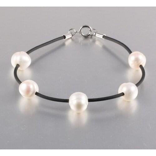 Pearl Bracelet Natural Freshwater Pearl Geometric Bracelet Creative Leather 11mm Simple Bracelet DIY Handmade Jewelry