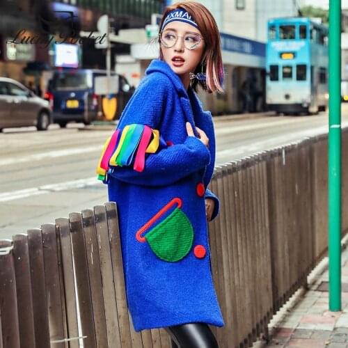Women Autumn Winter Thick Blue Warm Woolen Coat Fashion Tassel Pockets Parkas Female Plus Size Personality New Wool Jacket ML101