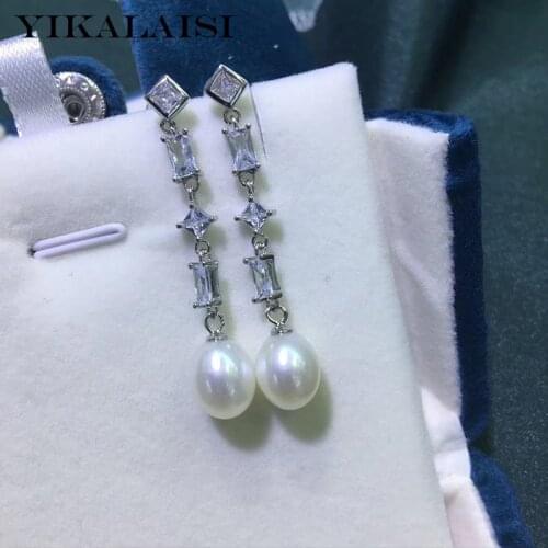 YIKALAISI 925 Sterling Silver Pearl Jewelry For Women 8-9mm Natural Freshwater Pearl Long Earrings Wholesale