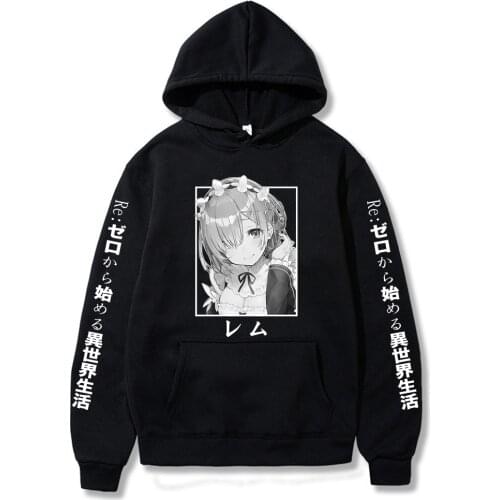 Re:Zero Restarting Life from Zero in New World Print Harajuku Anime Rem Ram Long Sleeve Korean Couple Hoodies