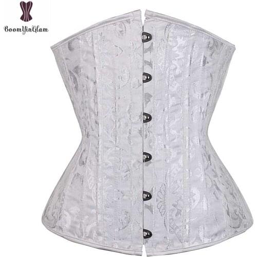 Underbust Spiral Steel Boned Corset Jacquard Floral Corsets Women Plus Size Korset Solid White Black Busk Waist Slimming Bustier