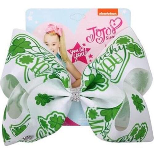 St. Patricks Day Hair Bow Hairpins for Saint Patrick Clover Printed Grosgrain 8INCH Girls Hairband Barrettes Accessories 8pcs