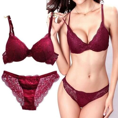 Womens Sexy Underwear Satin Lace Embroidery Bra Sets Gather Show Slim Bras Sexy Lace Briefs Lingerie 3/4 Cup Padded Bralette