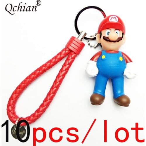 10pcs/Lot Super Boy Leather Rope Car Key Backpack Decorative Pendant Keychain Beautiful Gift for Children