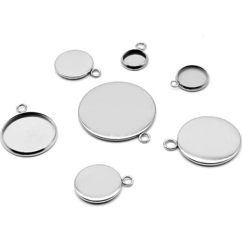 20pcs 8/10/12/20mm Stainless Steel Smooth Circle Round Pendant Blank Jewelry with Bezel Setting Tray Cameo Cabochons Wholesale