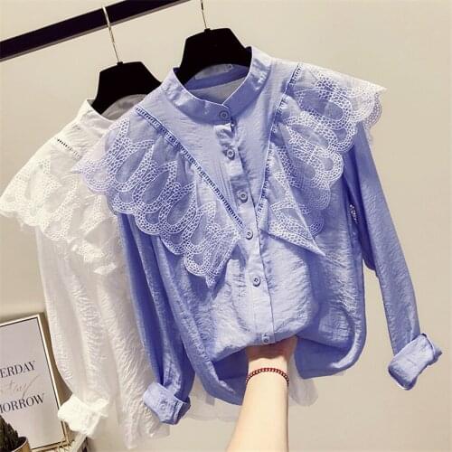 2019 New Autumn Fashion Women Lace Blouse Elegant Female Chiffon Shirt Lady Long Sleeve Shirt Winter Bottomings Basic Tops WZ991
