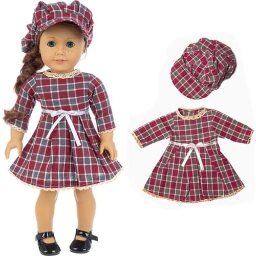2020 New Plaid skirt Fit for American Girl Doll Clothes 18-inch Doll , Christmas Girl Gift(only sell clothes)