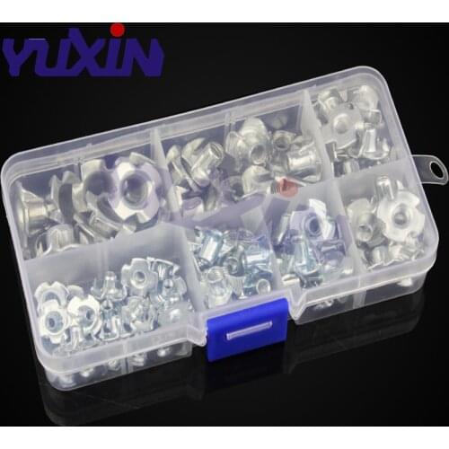 80pcs T Nuts Rivet Nut Pronged Tee Blind Nuts Tuercas Carbon Steel M3/M4/M5/M6/M8 Four Claws Nut for Wood Furniture