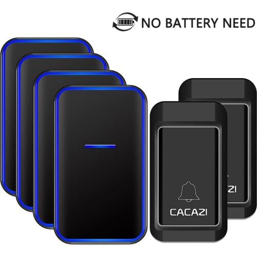 CACAZI Waterproof Wireless Doorbell No Battery Need EU US UK Plug Home LED Ring Door Bell 200M Romote 2 Transmitters 4 Receivers
