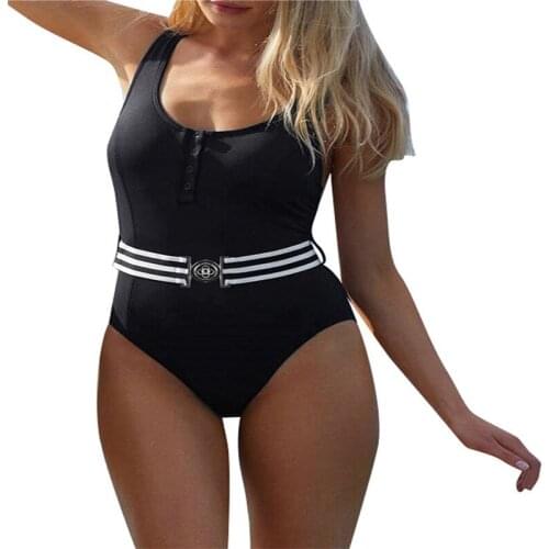Bikini Brazilian Women High Waist Round Neck Sleeveless Buttons Swimsuit Sexy Romper Bikini Slimming Bathing Suit Beach Wear